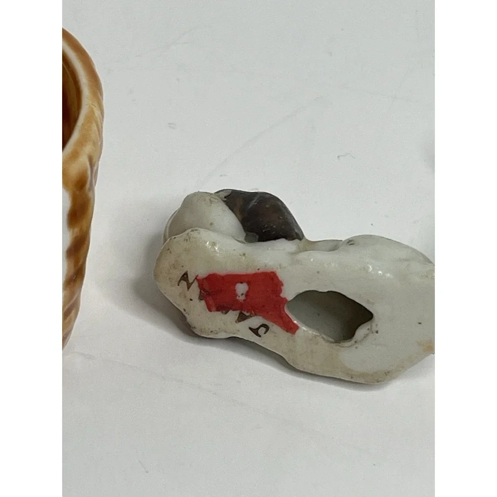 3 Minature Sleepy Hound Dog Puppy Basket Figure 2 Porcelain And 1 Resin Dog Love